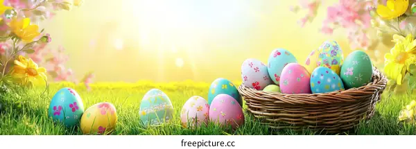 Easter Eggs in a Basket Springtime Scene