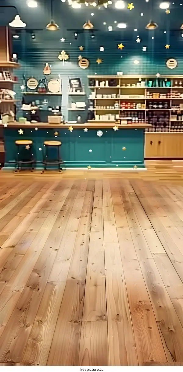 Wooden Floor With Blurry Background Of Store Interior