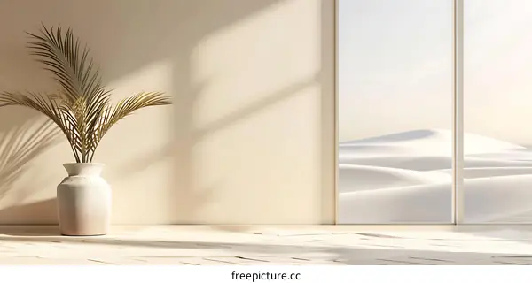 Minimalist Interior Design With Palm Tree And Desert View