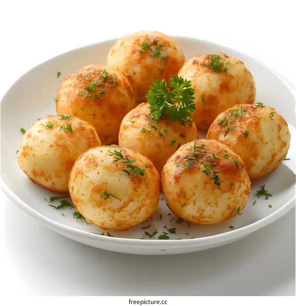 Golden Fried Potato Balls on a White Plate