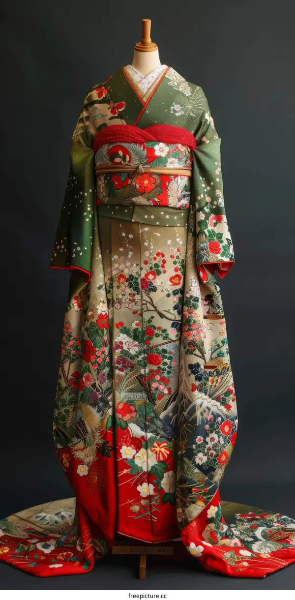 A woman wearing a kimono with a floral pattern