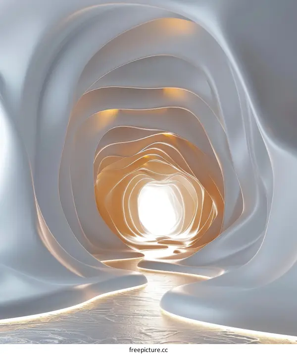 Futuristic tunnel with glowing light at the end