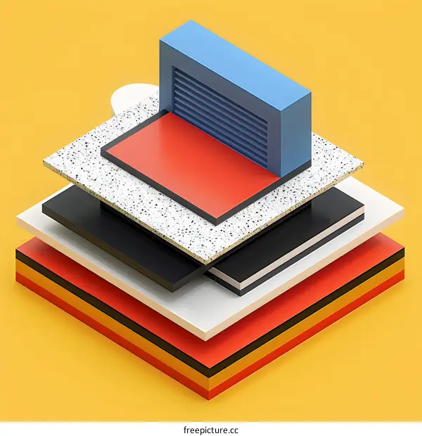 3d illustration of a stack of colorful geometric shapes