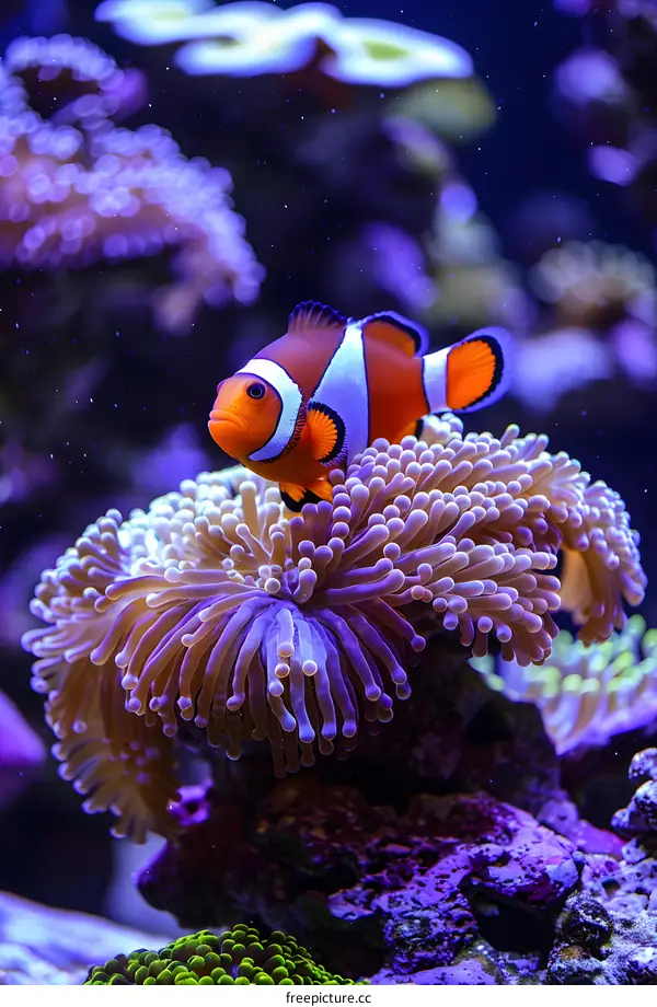 Clownfish and anemone in a saltwater aquarium