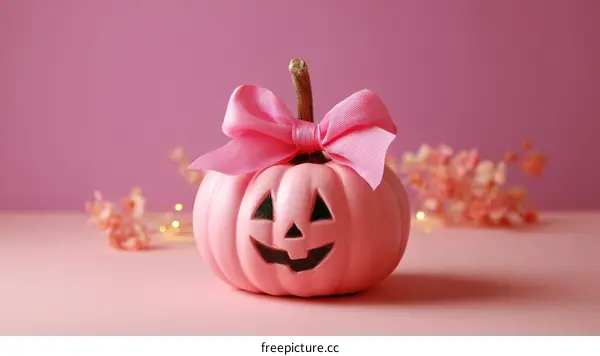 Pink Halloween Pumpkin with Bow