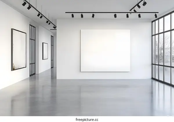 Empty Gallery Room with Large Canvas and Modern Lighting