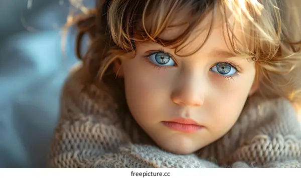 Portrait of a cute little girl with big blue eyes