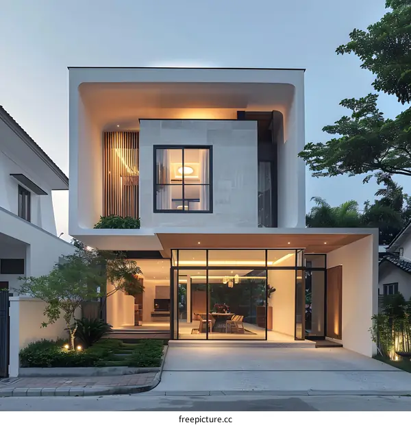 Modern Minimalist House with Geometric Design and Large Windows