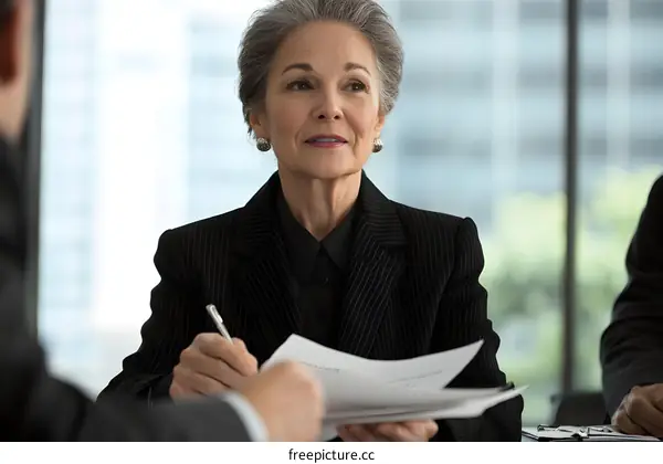 Businesswoman reviewing documents in a meeting