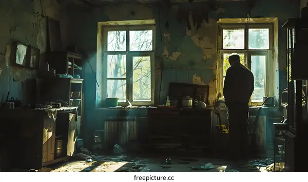 A Man Standing in a Room with Two Windows