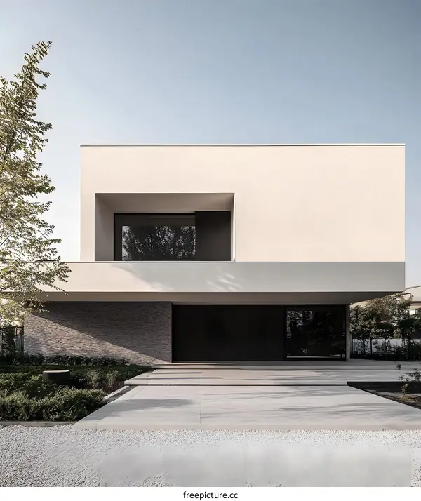 Modern Minimalist House Architecture With Grey Gravel Driveway