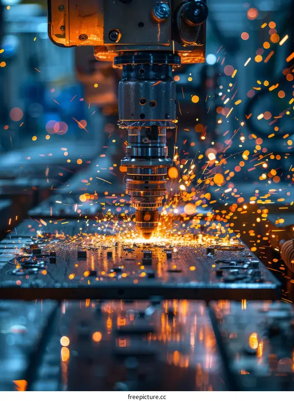 Industrial robot welding sparks