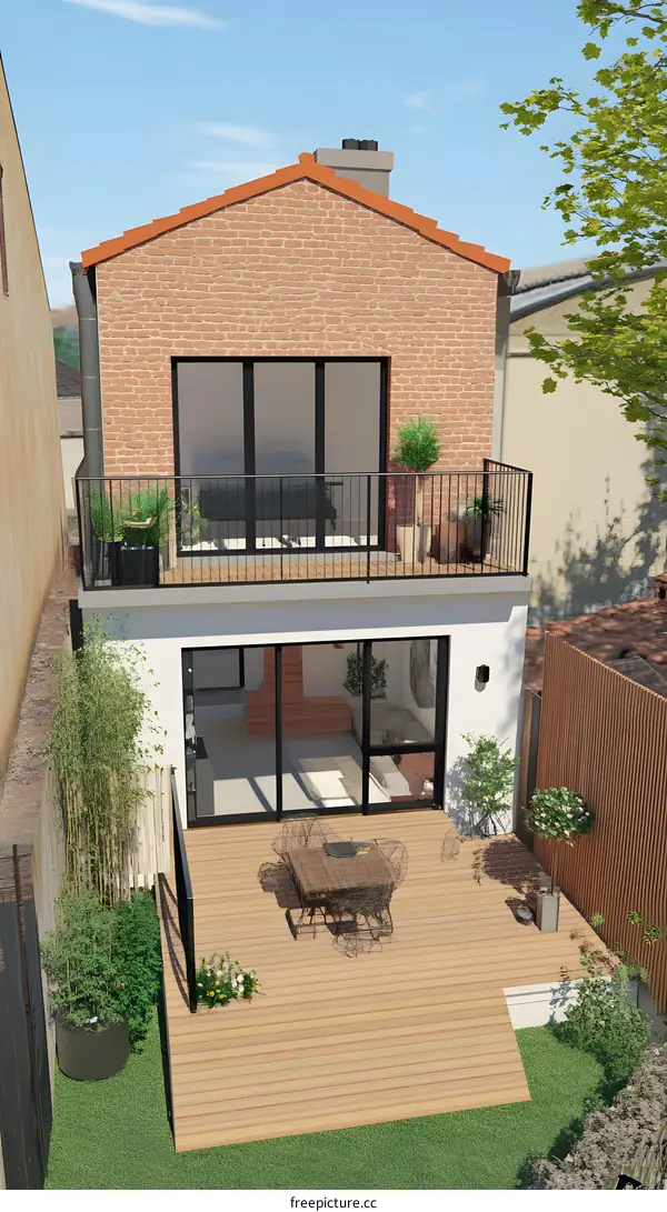 Modern House Design with a Wooden Deck and Patio