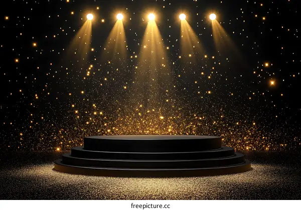 Black Podium Stage with Golden Glitter