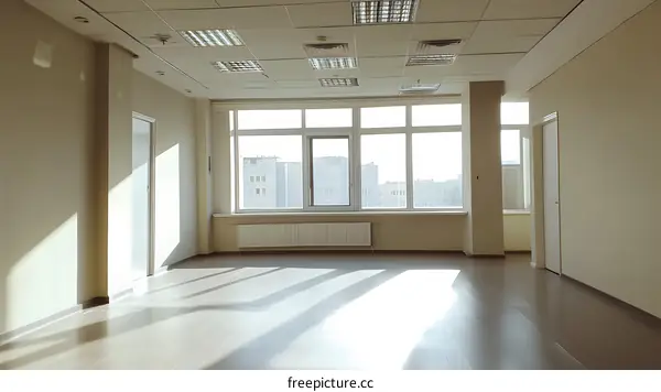 Empty Office Room With Windows And Sun Light