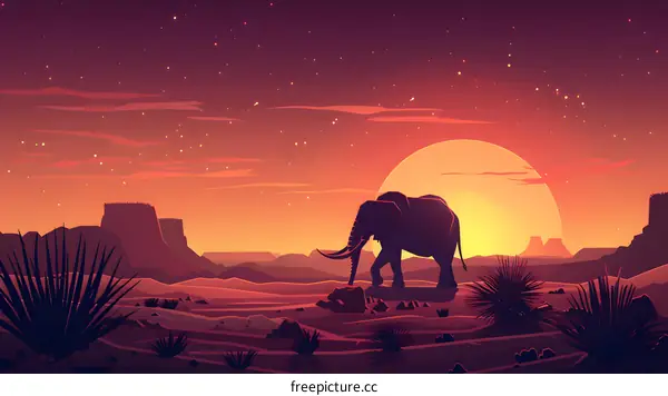 Elephant Silhouette in Desert Sunset