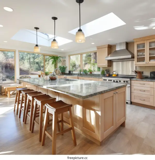 Modern Kitchen Design With Island and Skylights