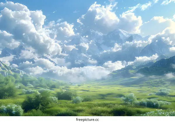 Green rolling hills and white clouds