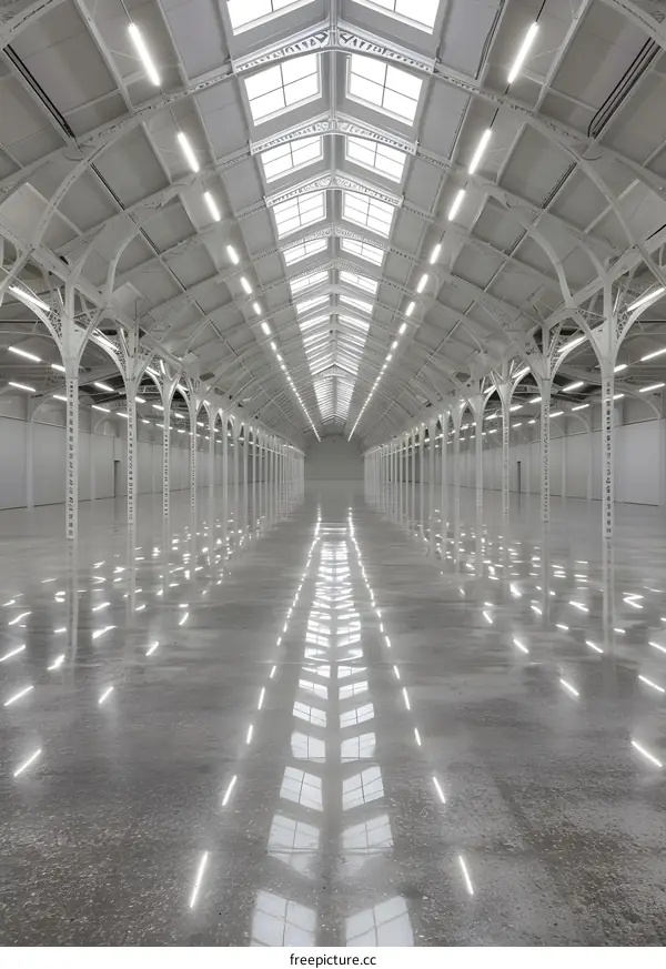 Large Empty White Industrial Building Interior