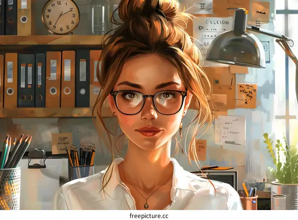 portrait of a beautiful young woman wearing glasses and a white shirt
