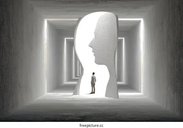 Abstract Architectural Corridor with Human Faces