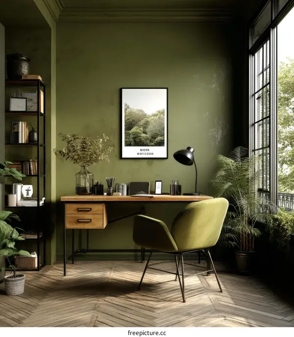 Modern Home Office with Lush Greenery