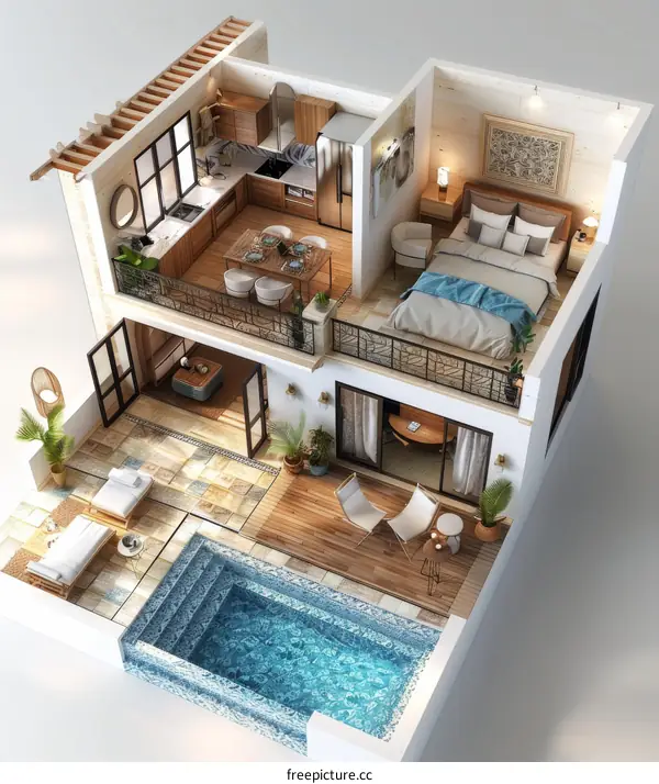 Miniature House with Pool and Patio Design