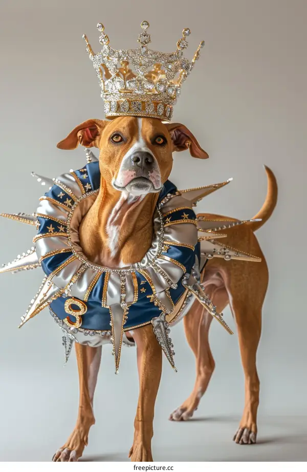 A Pit Bull Wearing a Crown and Cape