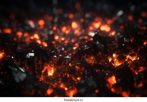 Glowing orange crystals in a dark cave