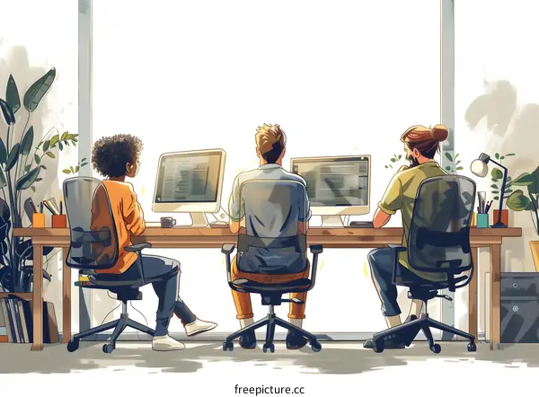 Teamwork in a Bright Office