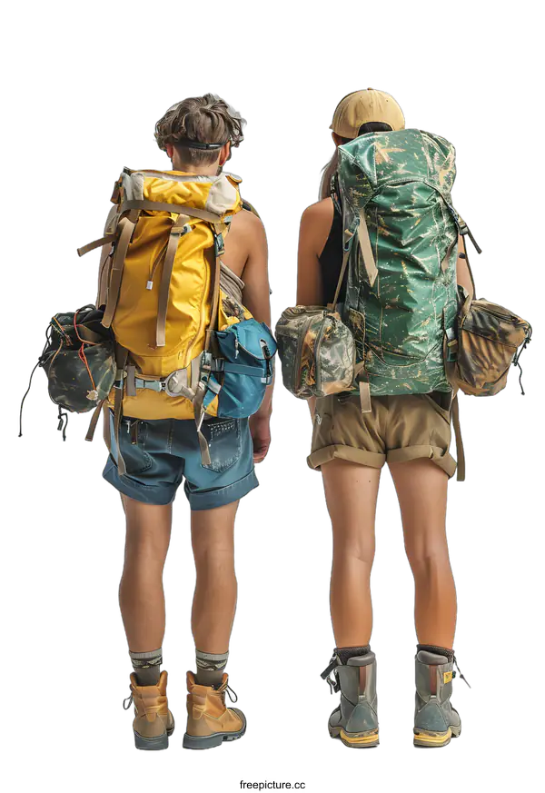 [Transparent Background PNG]Two people with backpacks facing away from the camera