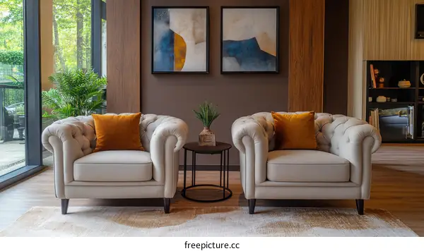 Modern Living Room with Two Chesterfield Armchairs