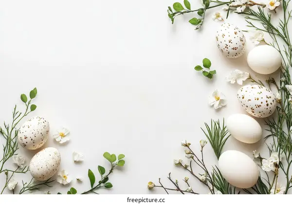 Spring Easter Eggs with Flowers and Branches