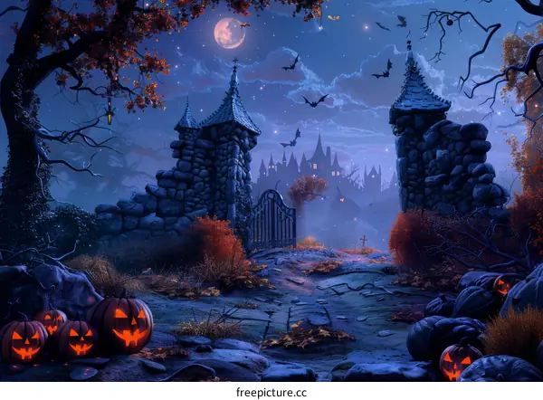 Spooky Halloween Castle Under the Moonlight