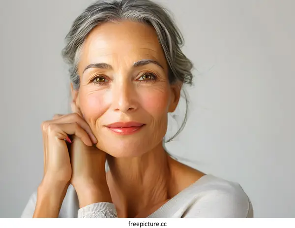 Portrait of a Smiling Mature Woman with Gray Hair
