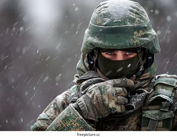 Soldier in the Snow During Winter