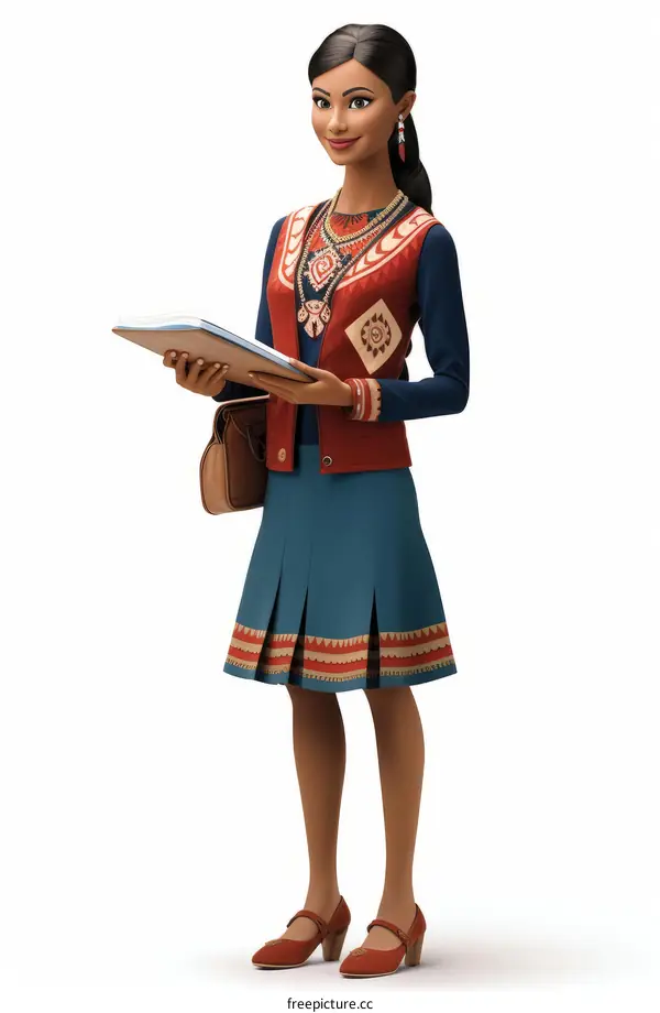 Illustration of a Native American woman wearing traditional clothing