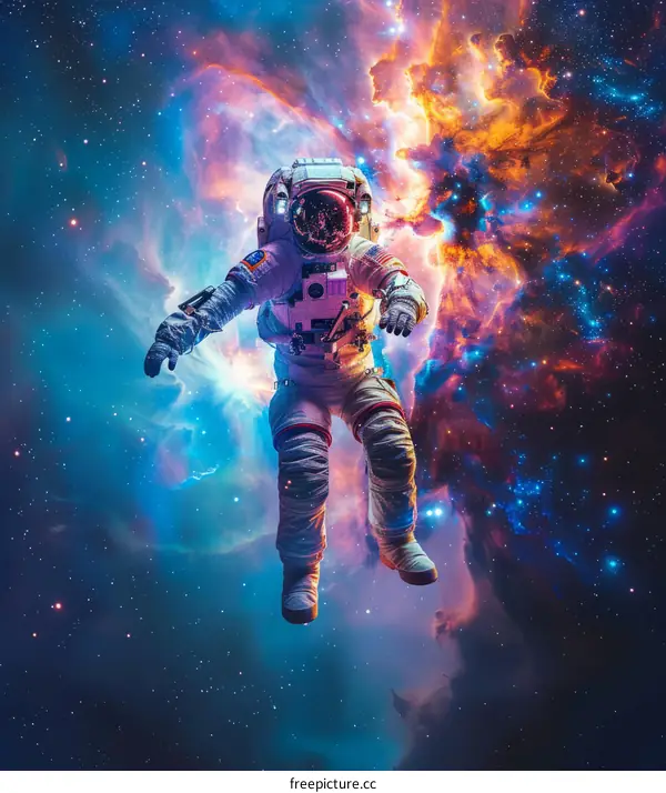 Astronaut in Space with Colorful Nebula