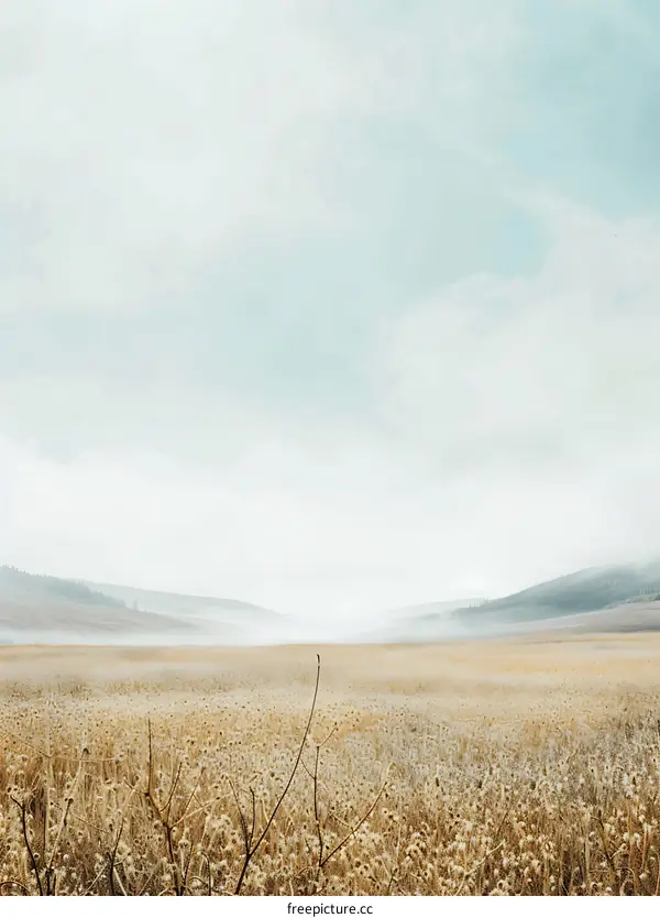 Field With Fog And Rolling Hills In The Distance