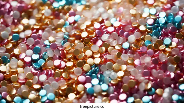 Close-up of a pile of colorful plastic beads