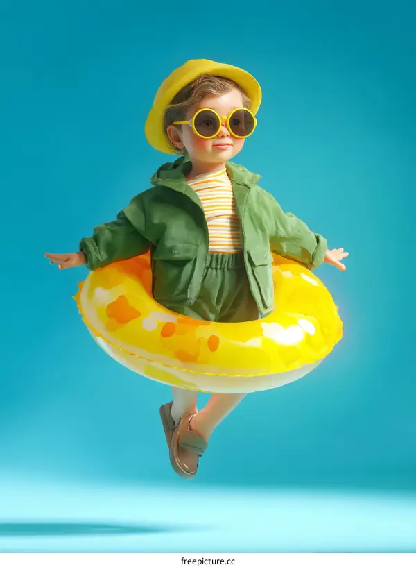 Smiling Child in Summer Outfit with Inflatable Ring