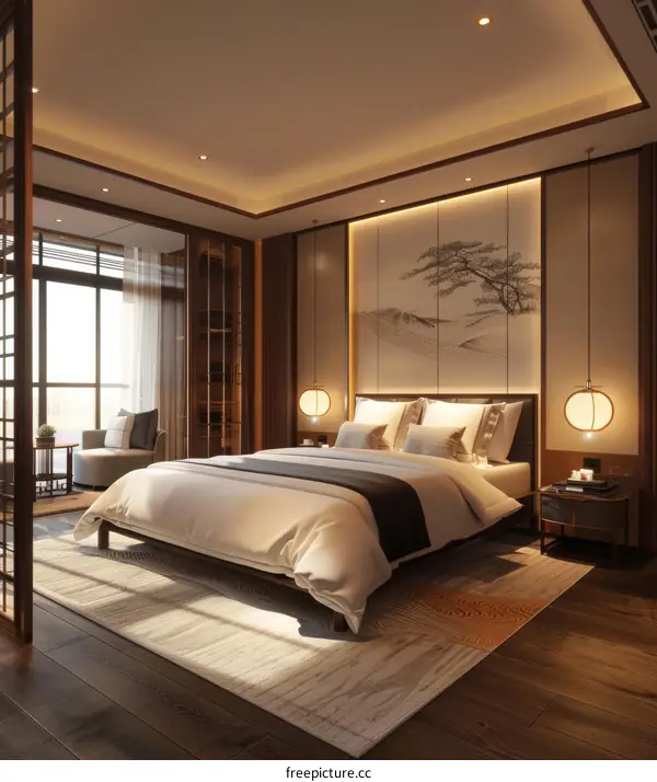 Bedroom Decor with Wooden Floor and Balcony