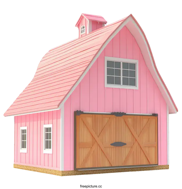 [Transparent Background PNG]Pink Gable Barn Illustration