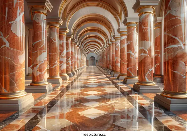 Grand Marble Columned Hallway Illustrative Design