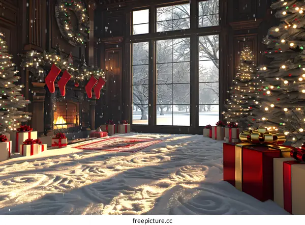 Christmas tree by the fireplace