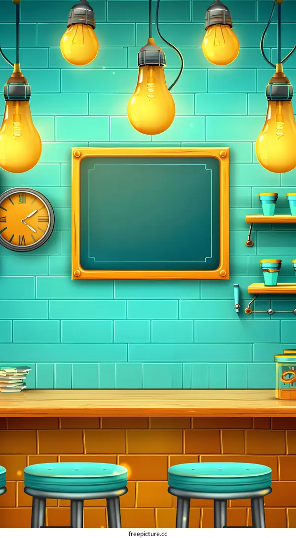 Cartoon Illustration of a Bar Counter with a Chalkboard Sign