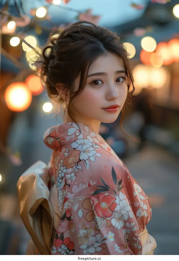 Asian Woman in Traditional Japanese Kimono