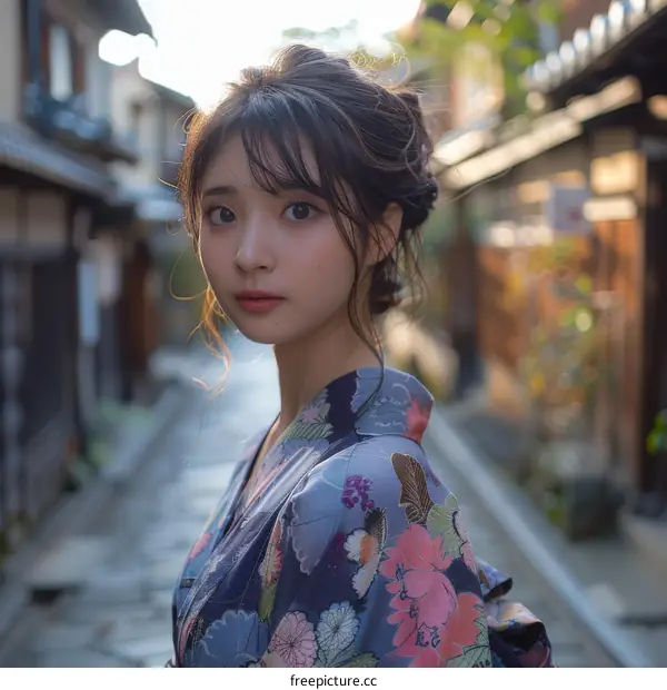 Asian Woman in Traditional Japanese Kimono