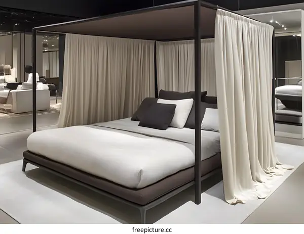 Modern Canopy Bed with White Curtains