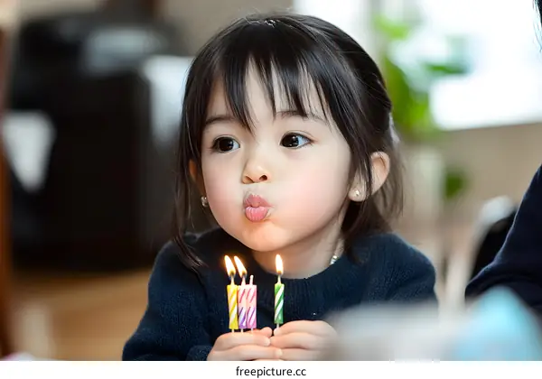 Little Girl Blowing Out Birthday Candles